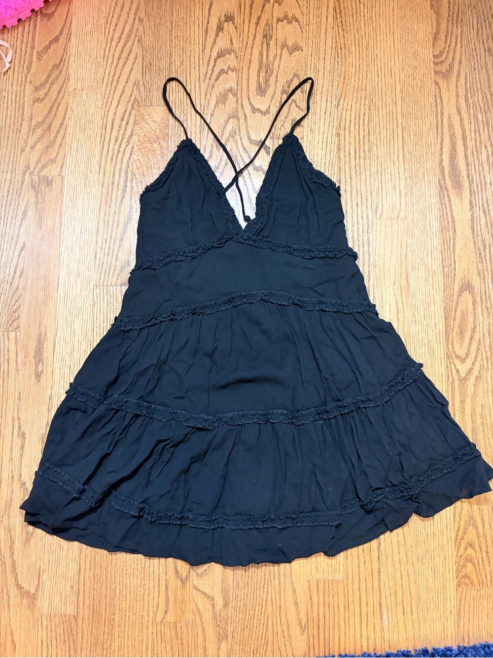 ILLA ILLA Black Tiered V-Neck Mini Dress with Spaghetti Straps